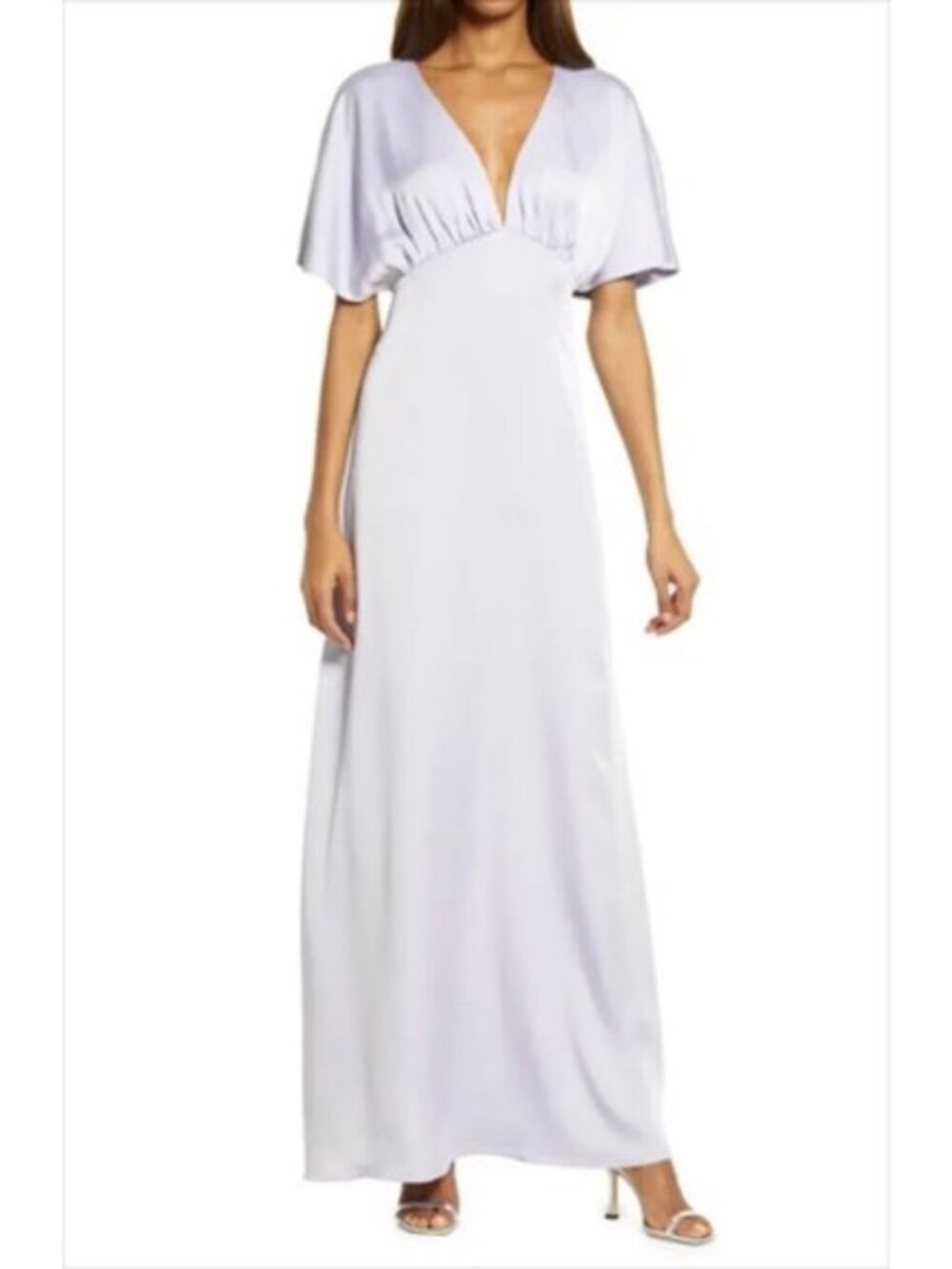 WAYF NEW The Chiara Flutter Sleeve Satin Dress Dusty Lavender Size XS